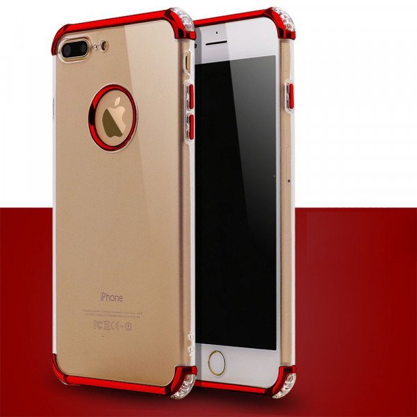 Wholesale iPhone 7 Plus Metallic Electroplate Style Clear Case (Red)